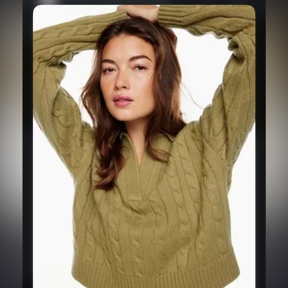 Aritzia Sweaters - aritzia sunday best lottie sweater collared xs olive